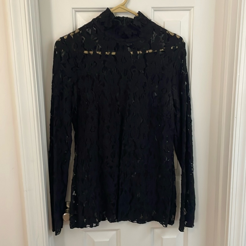 Inc black lace mock neck size L